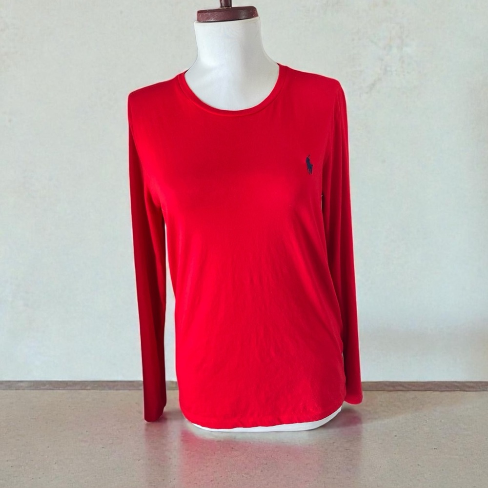 Ralph Lauren Long Sleeve Soft Stretch Tee Sz Large Valentine Red Soft EUC